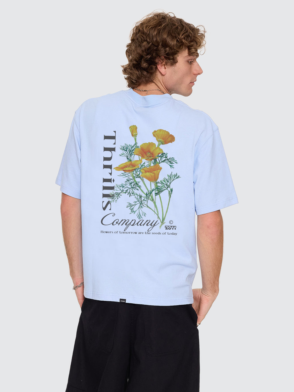 Thrills Co Flowers Of Tomorrow Box Crop Tee - Placid Blue in Placid Blue