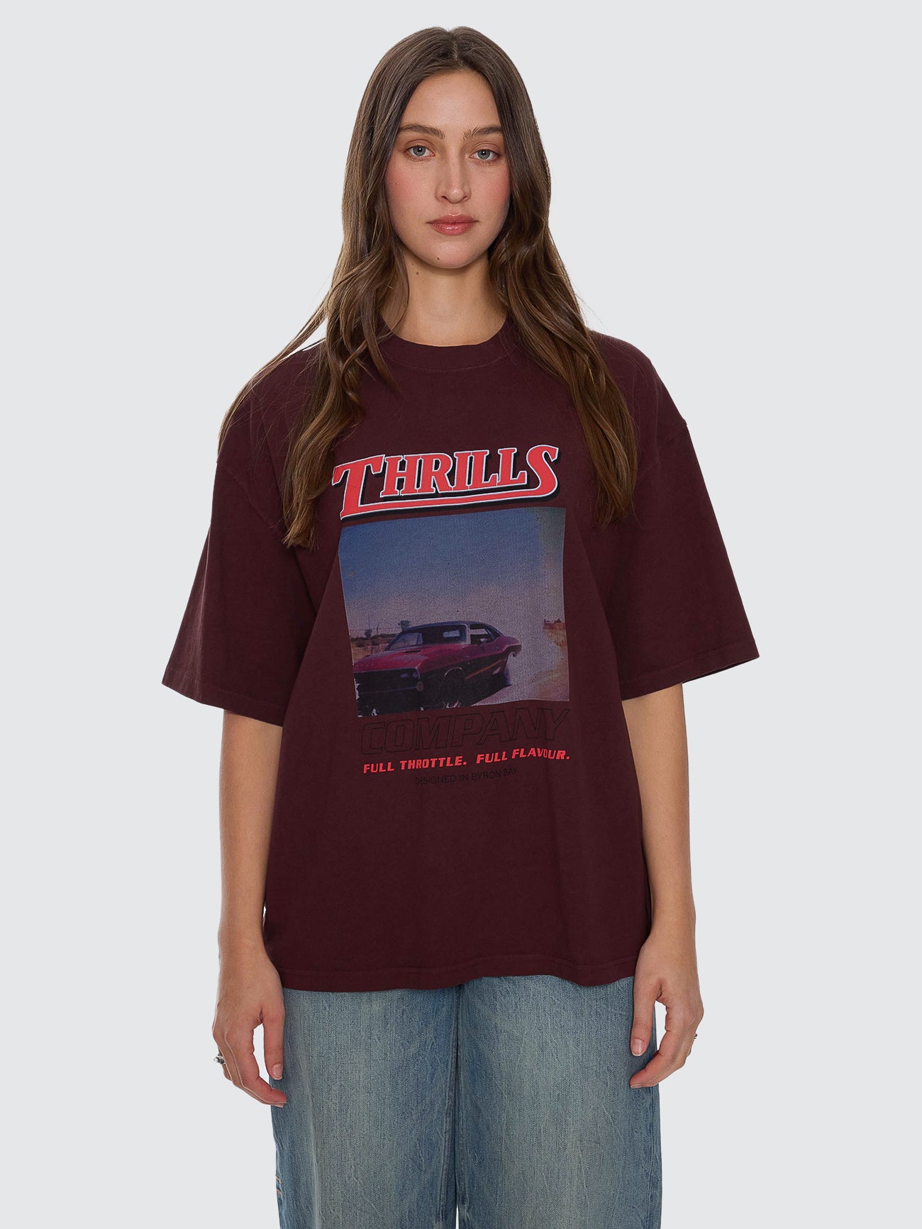 Thrills Co Full Throttle Oversized Tee - Bitter Chocolate in Bitter Chocolate