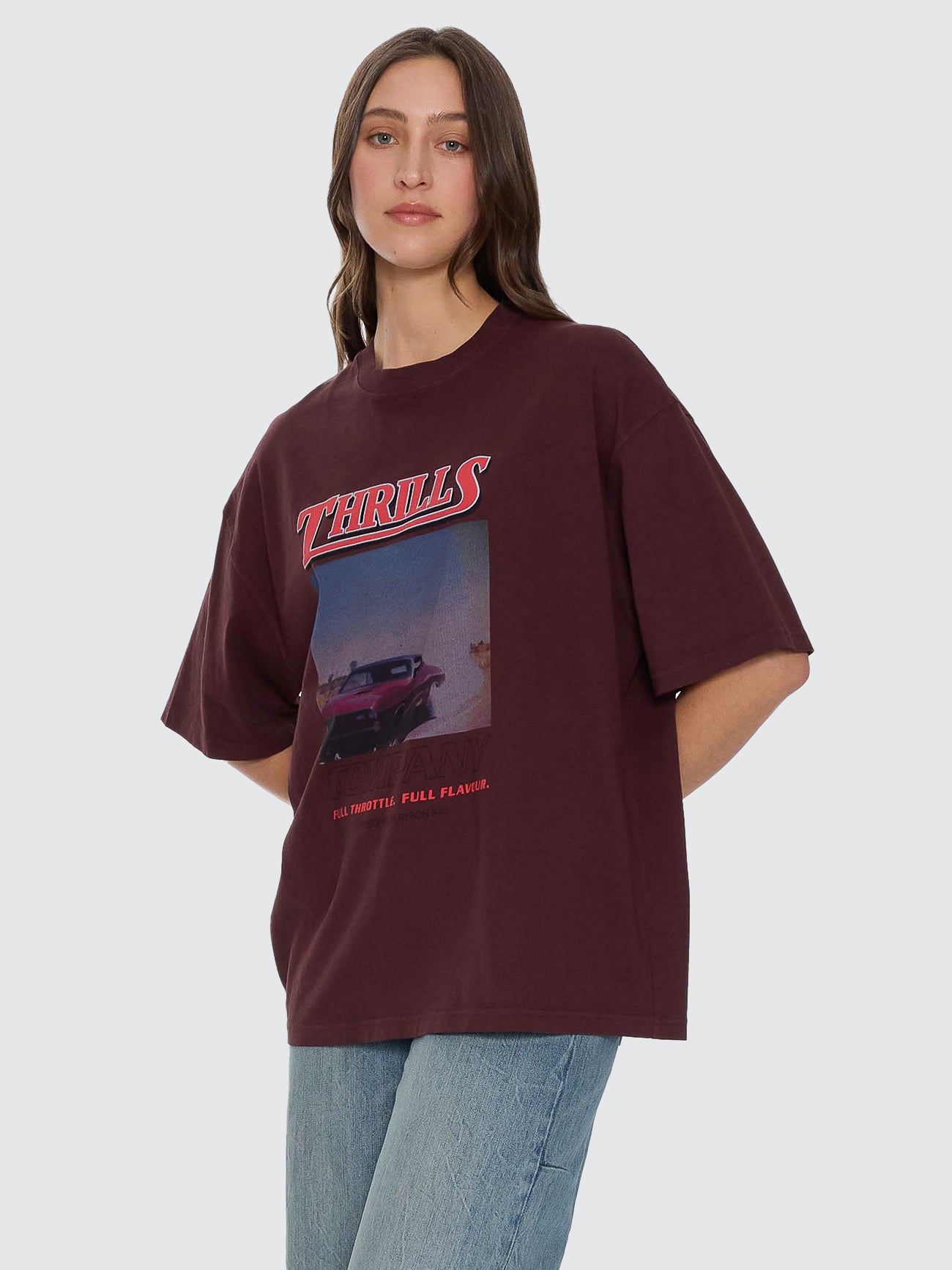 Thrills Co Full Throttle Oversized Tee - Bitter Chocolate in Bitter Chocolate