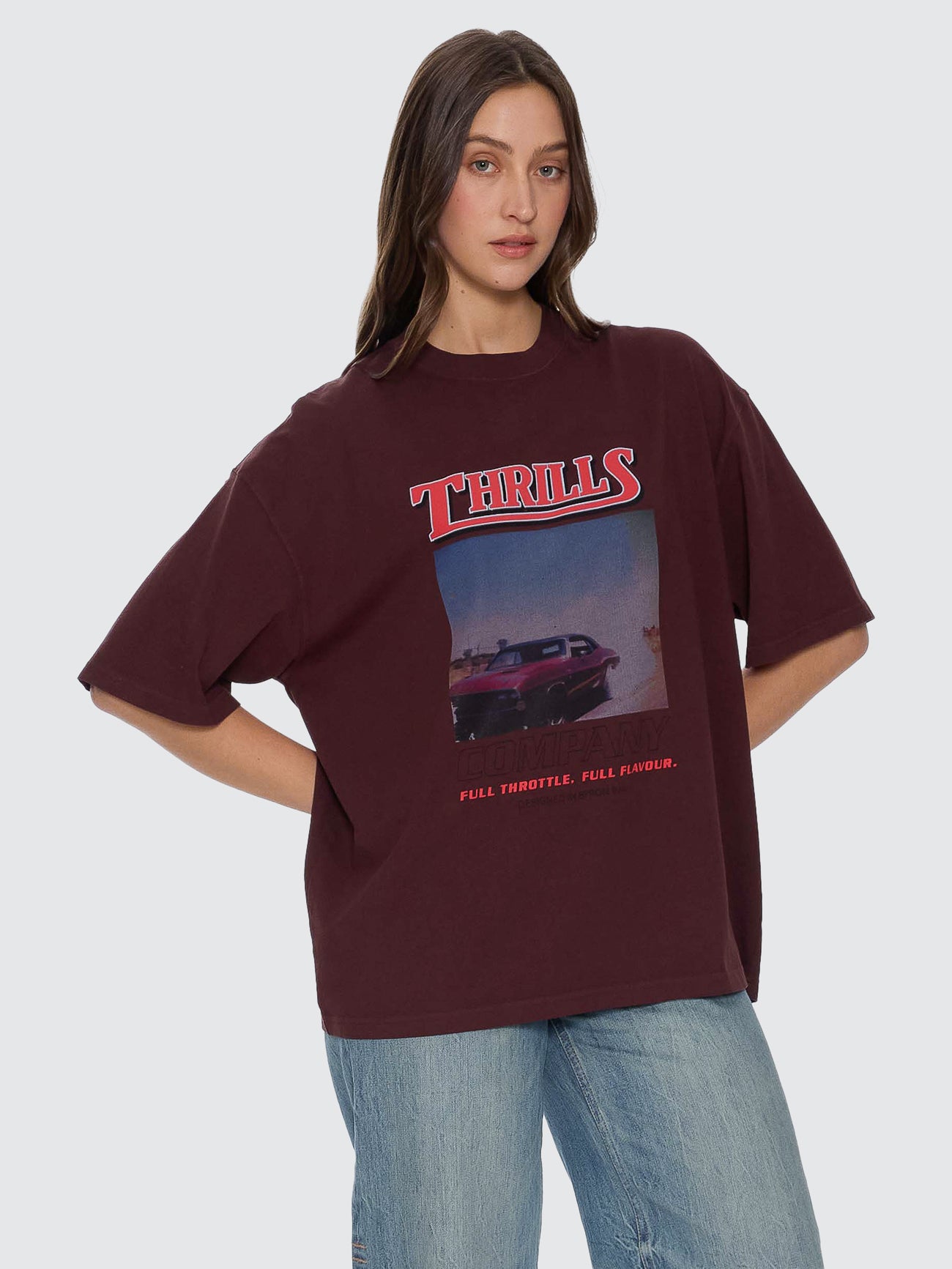 Thrills Co Full Throttle Oversized Tee - Bitter Chocolate in Bitter Chocolate