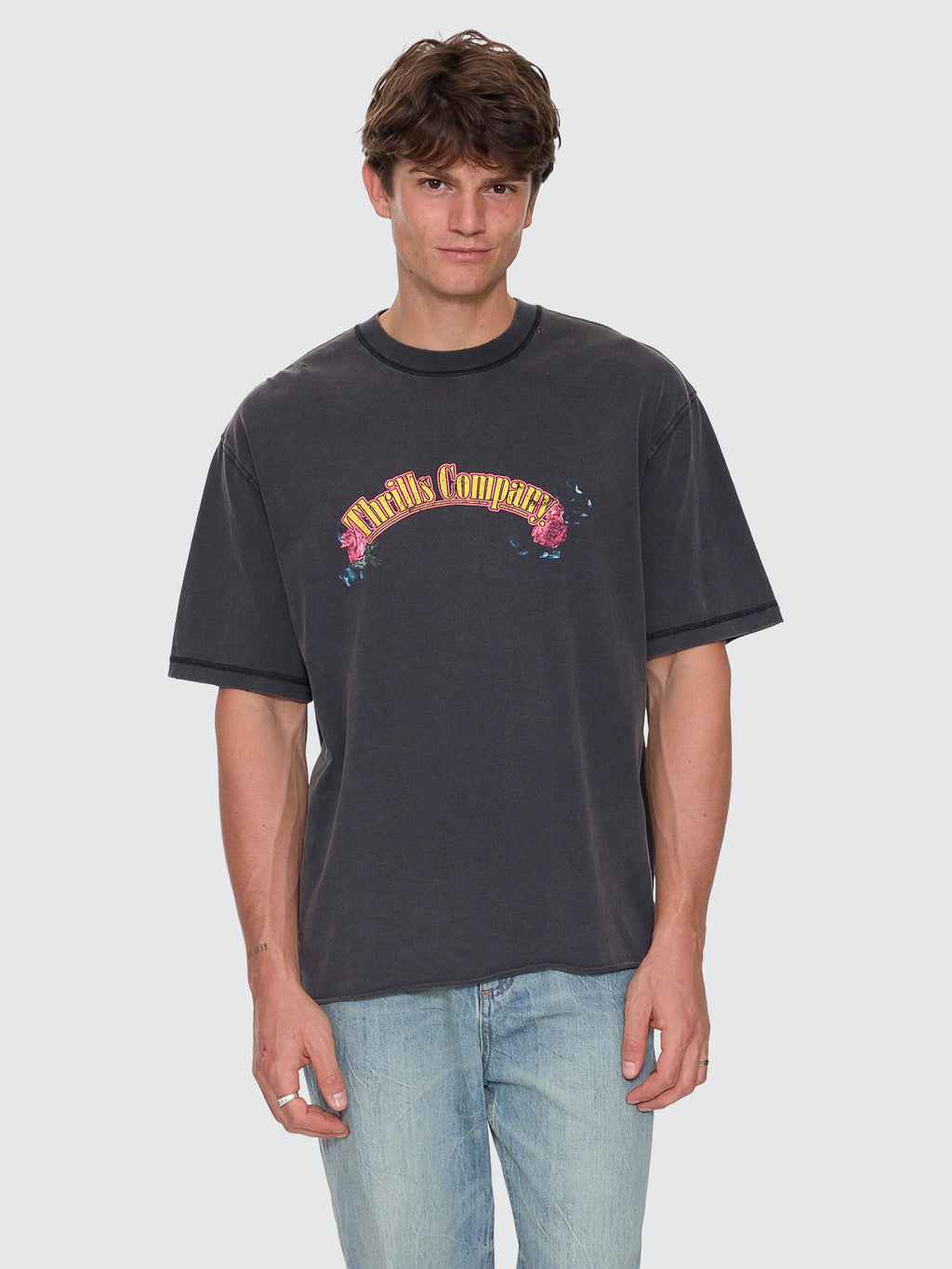 Thrills Co Fury Box Fit Oversize Cropped Tee - Temple Grey in Temple Grey