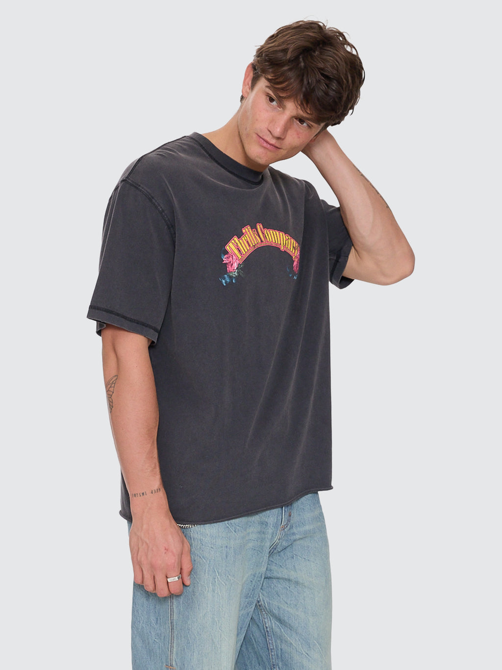 Thrills Co Fury Box Fit Oversize Cropped Tee - Temple Grey in Temple Grey