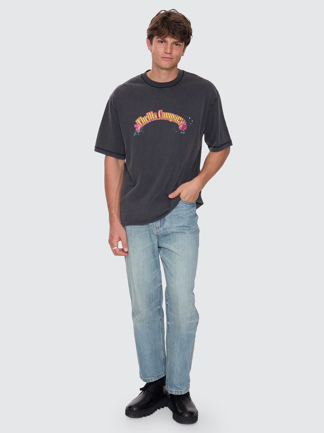 Thrills Co Fury Box Fit Oversize Cropped Tee - Temple Grey in Temple Grey