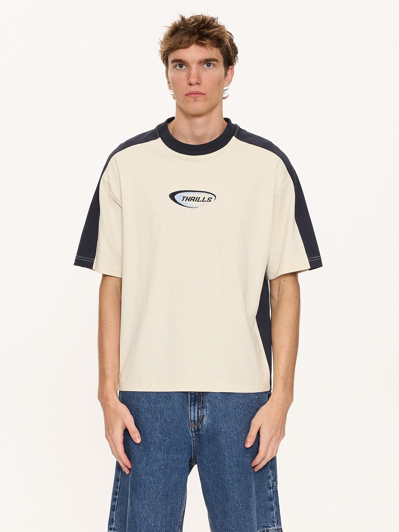 Thrills Co Fusion Panel Box Fit Oversize Cropped Tee - Heritage White in Heritage White