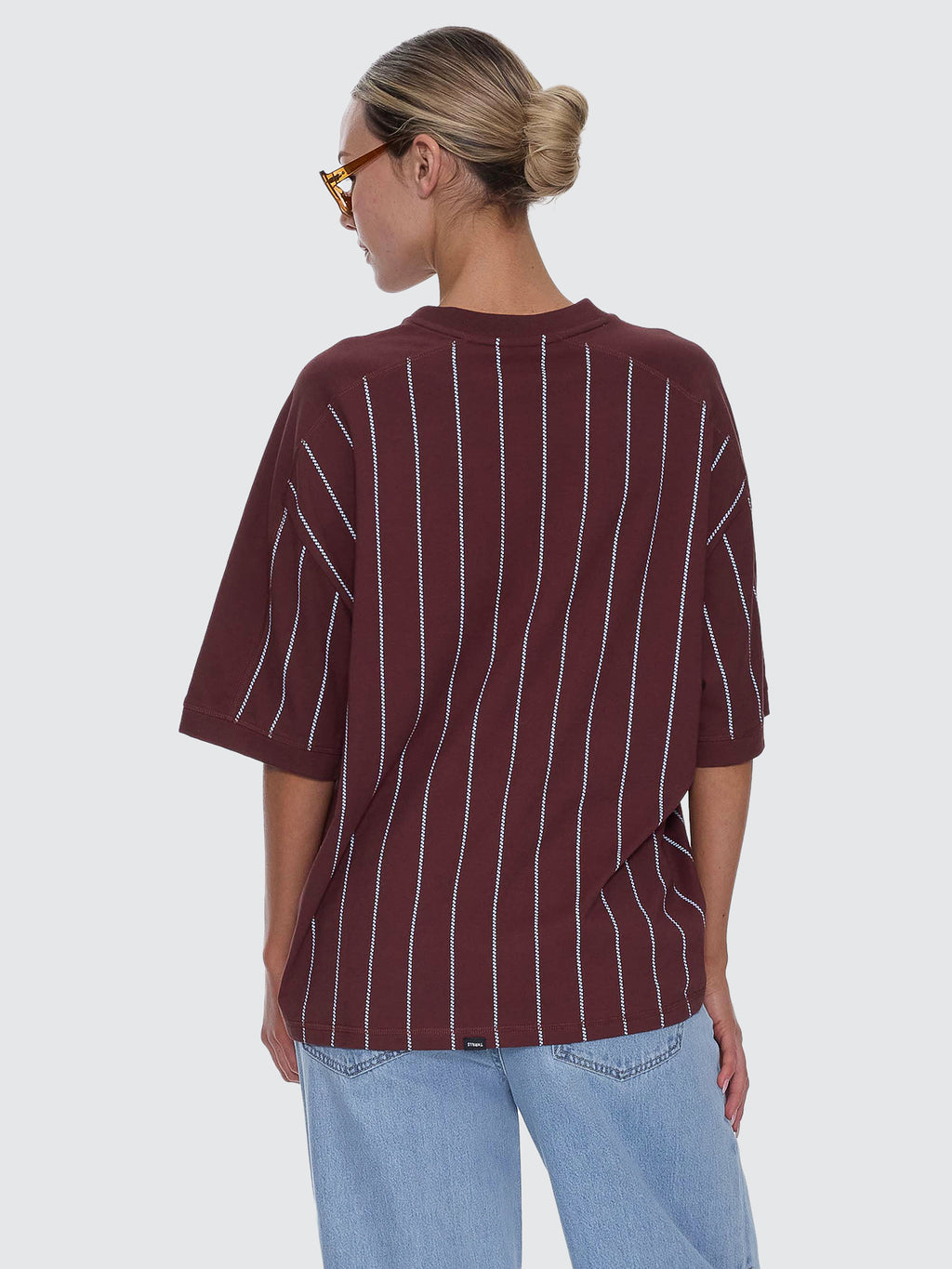 Thrills Co Game Day Stripe V-Neck Oversized Tee - Bitter Chocolate in Bitter Chocolate