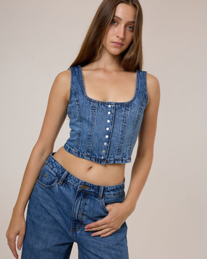Thrills Good Intentions Denim Top - Stoned Blues in Stoned Blues
