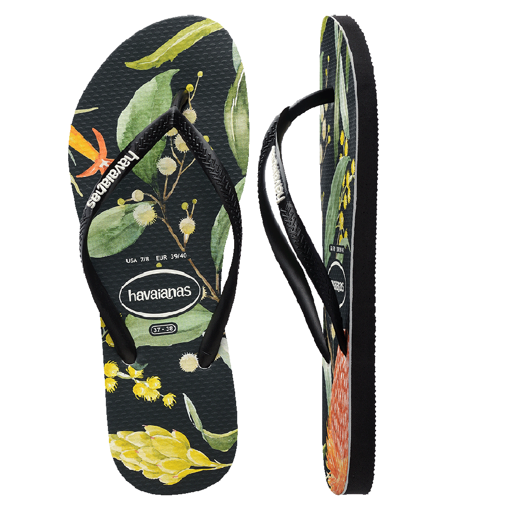 Havaianas Slim Fauna Bush Flower Black in Black
