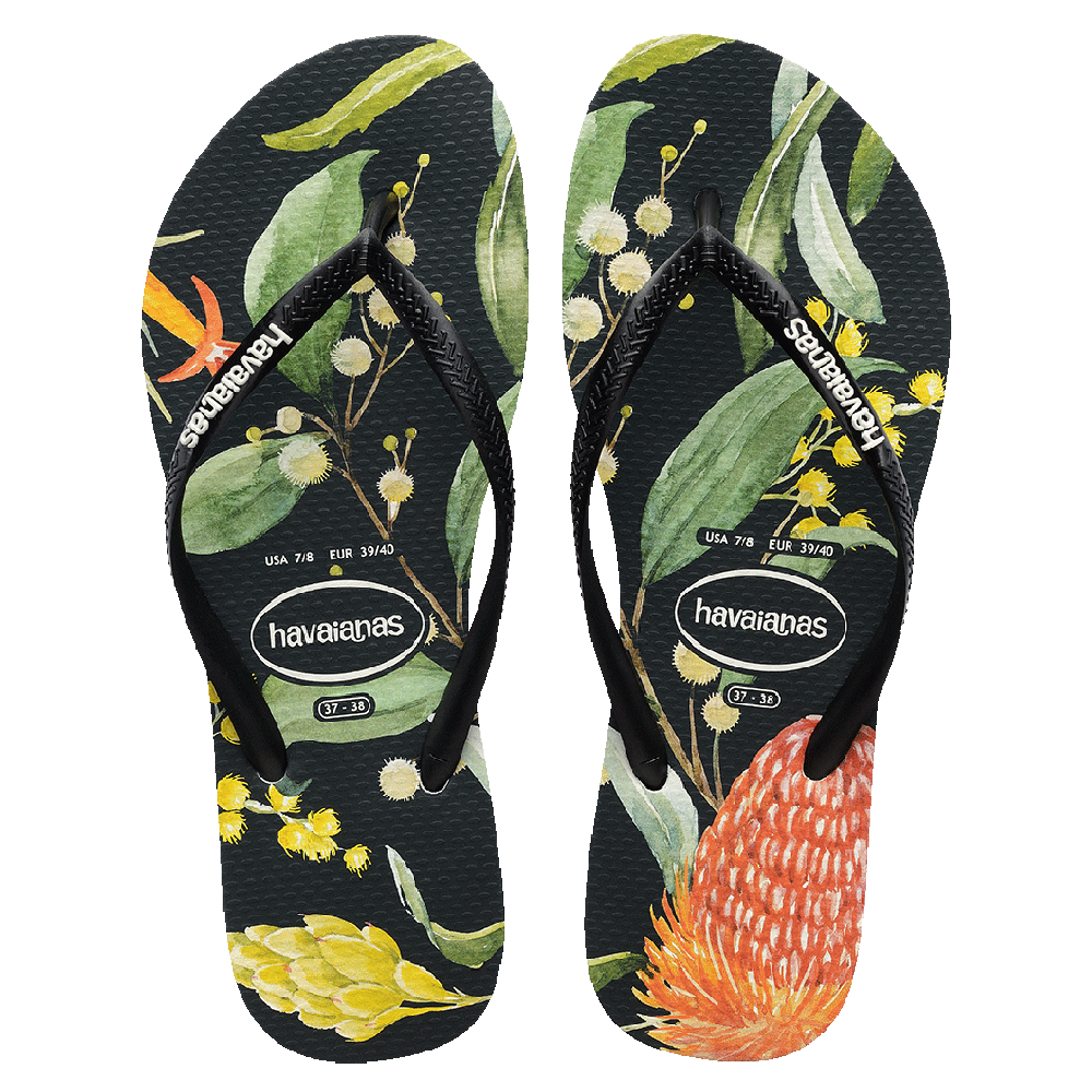 Havaianas Slim Fauna Bush Flower Black in Black