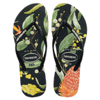 Havaianas Slim Fauna Bush Flower Black in Black