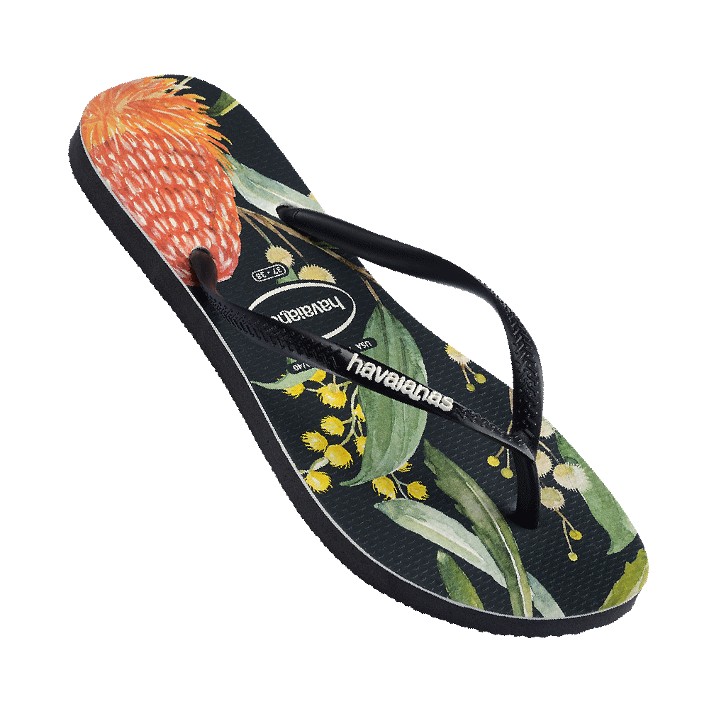 Havaianas Slim Fauna Bush Flower Black in Black