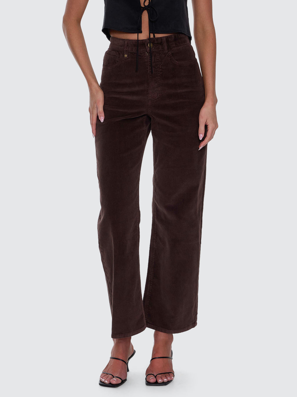 Thrills Co Holly High Rise Stretch Wide Cord Pant - Bitter Chocolate in Bitter Chocolate