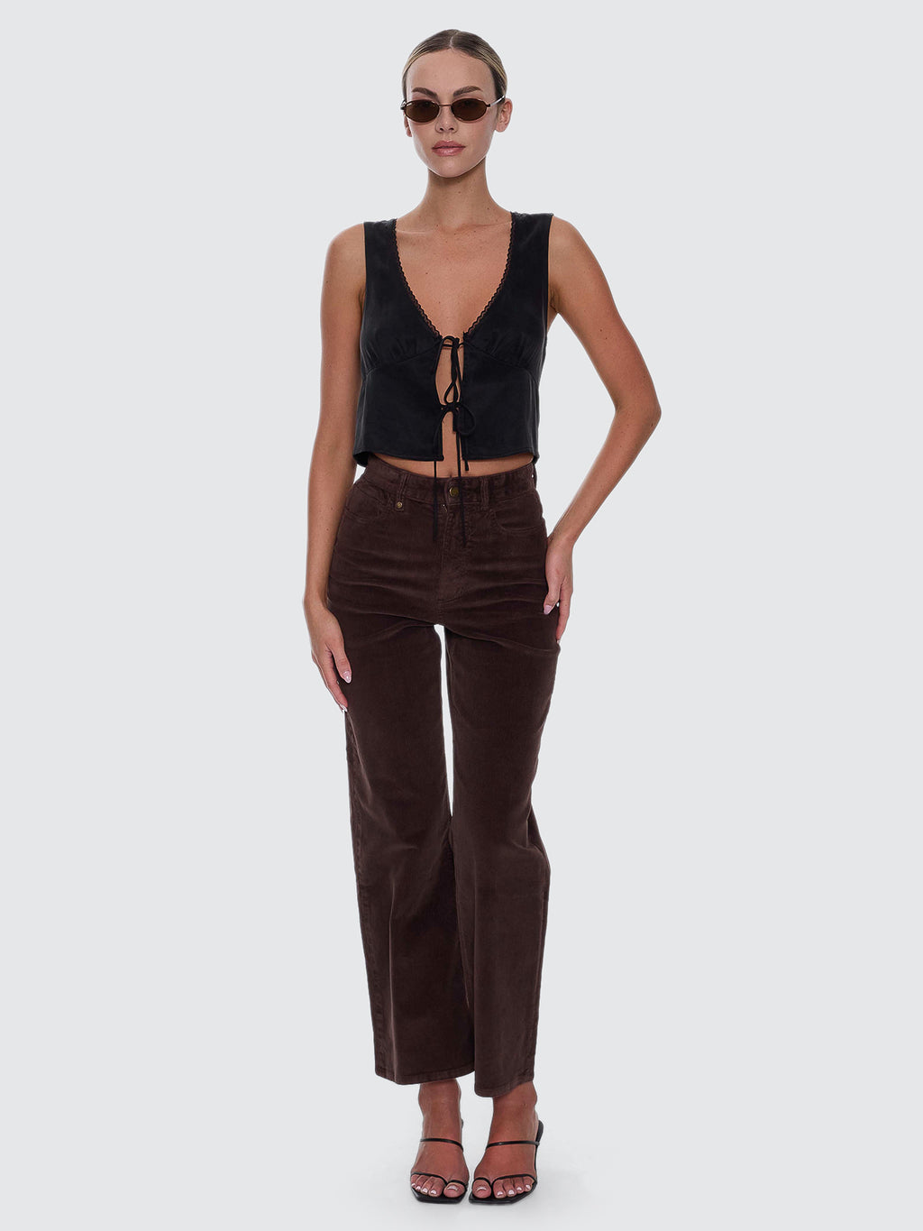 Thrills Co Holly High Rise Stretch Wide Cord Pant - Bitter Chocolate in Bitter Chocolate
