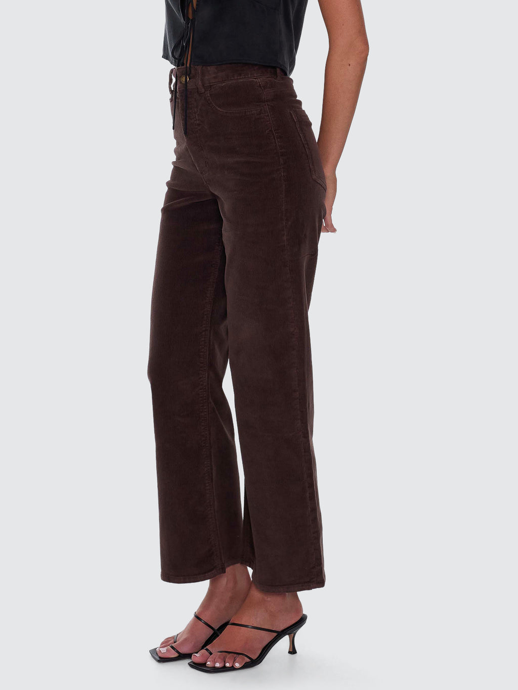 Thrills Co Holly High Rise Stretch Wide Cord Pant - Bitter Chocolate in Bitter Chocolate