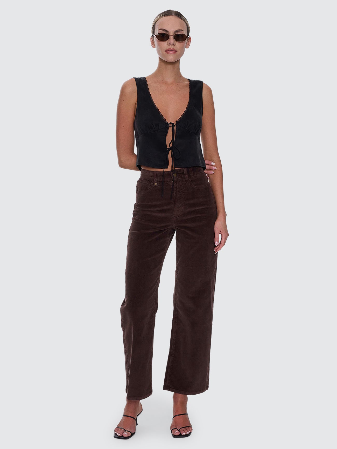 Thrills Co Holly High Rise Stretch Wide Cord Pant - Bitter Chocolate in Bitter Chocolate