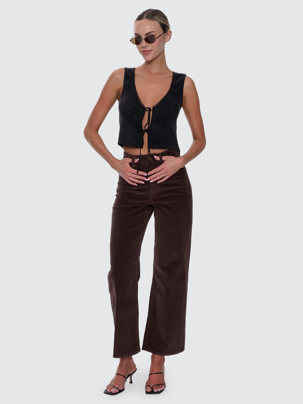 Thrills Co Holly High Rise Stretch Wide Cord Pant - Bitter Chocolate in Bitter Chocolate
