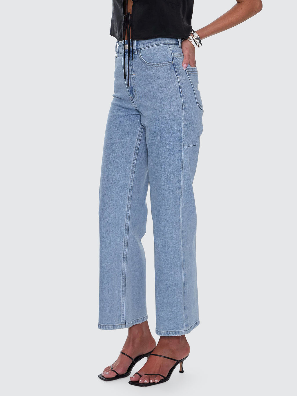 Thrills Co Holly High Rise Stretch Wide Jean - Ageless Blue in Ageless Blue