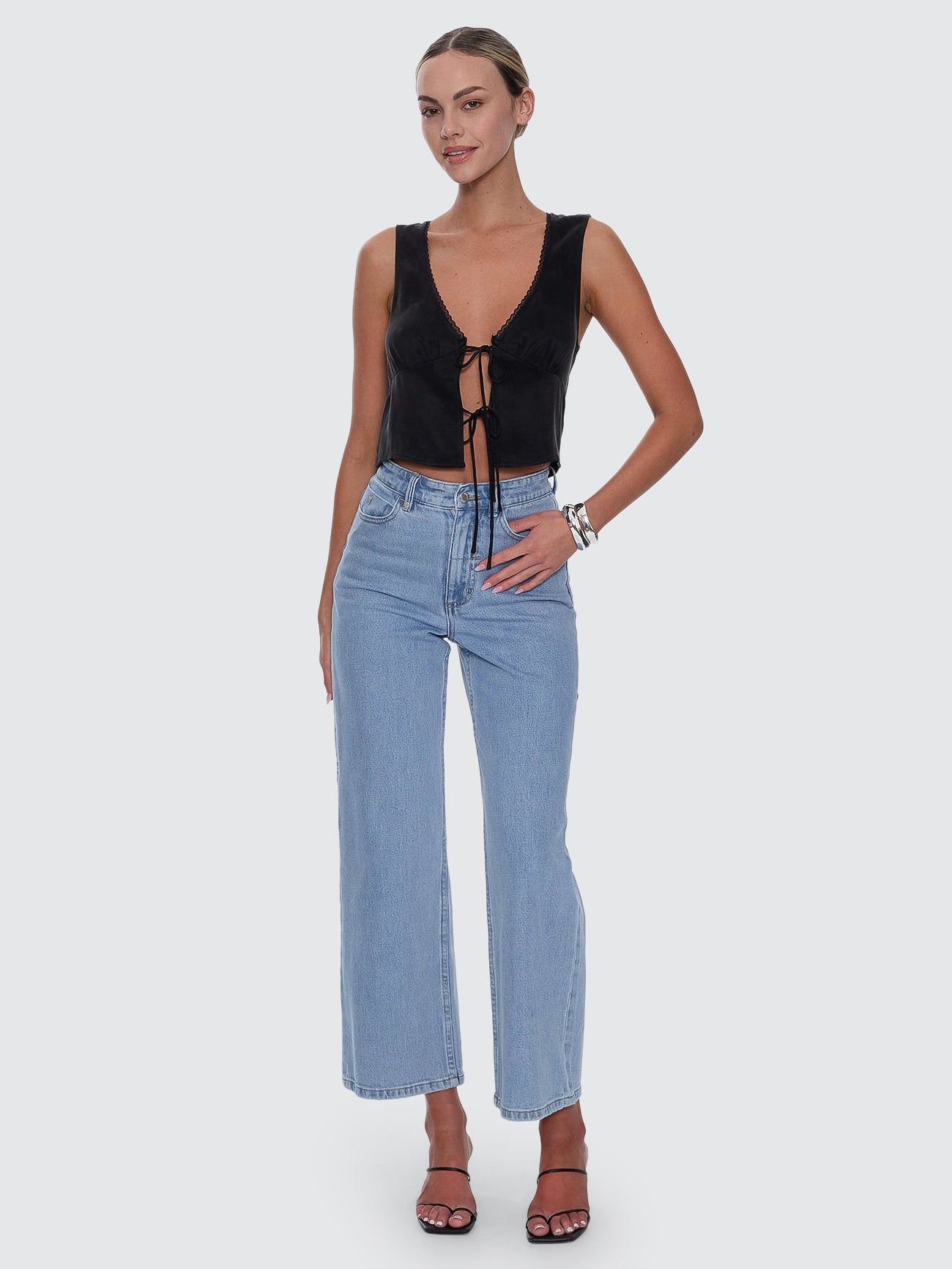 Thrills Co Holly High Rise Stretch Wide Jean - Ageless Blue in Ageless Blue