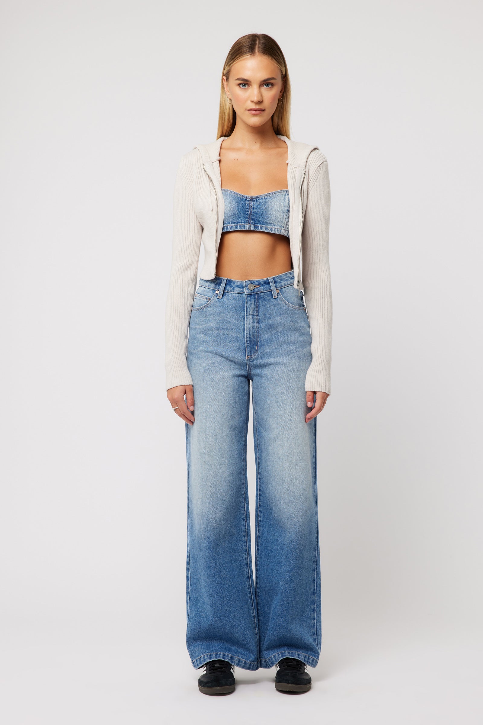 Abrand Jeans Hooded Zip Through in BONE