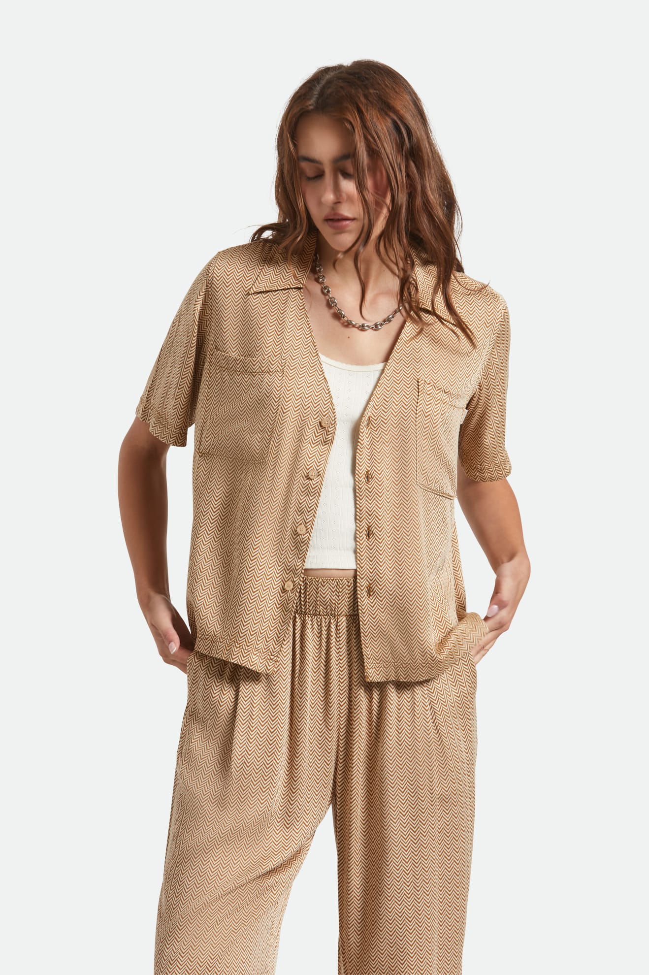 Brixton Hudson Lounge S/S Woven in WASHED COPPER/WHITECAP