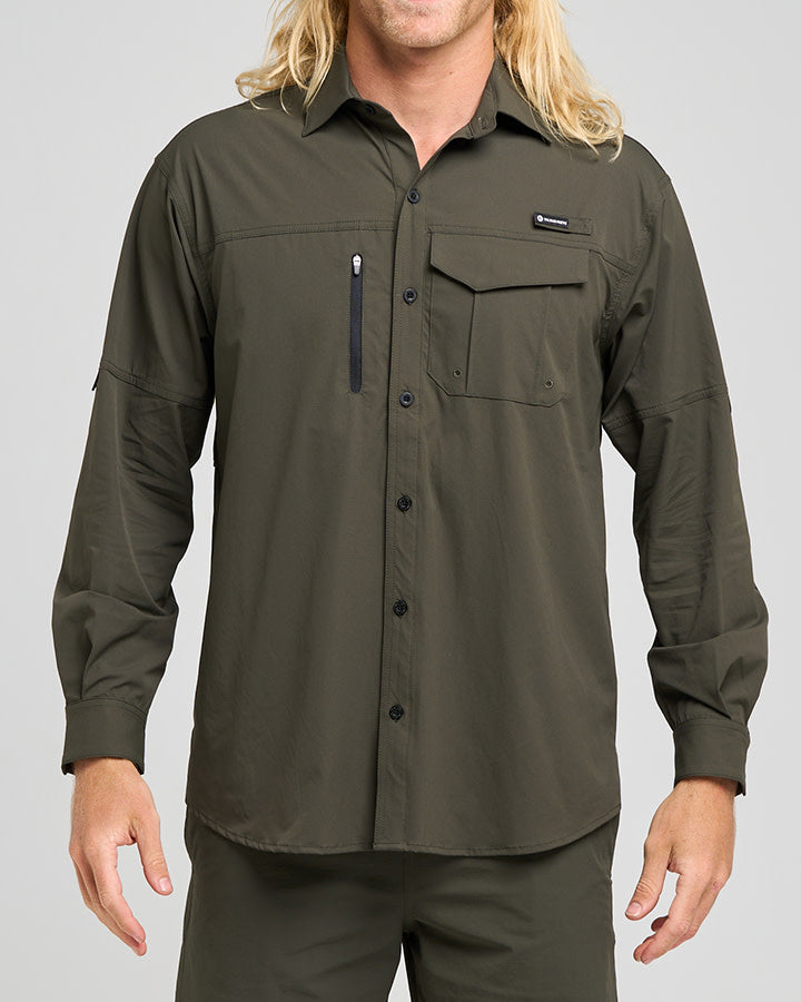 The Mad Hueys Hueys Good Life | Upf 50+ Fishing Shirt - Oil Green in OIL GREEN