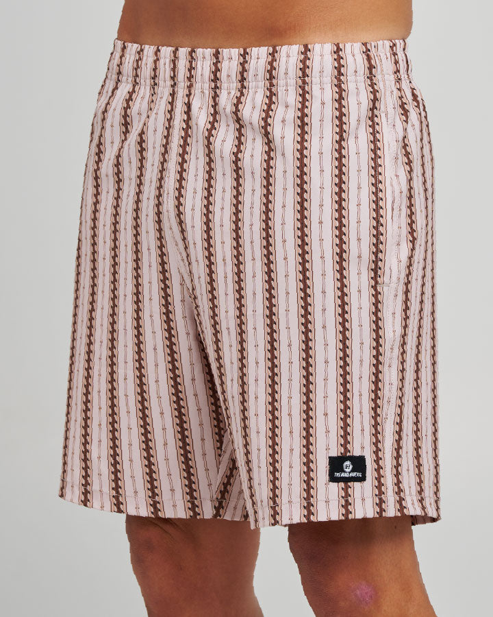 The Mad Hueys Hueys Stripe | 18" Swim Volley Short in STONE