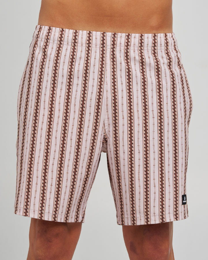 The Mad Hueys Hueys Stripe | 18" Swim Volley Short in STONE