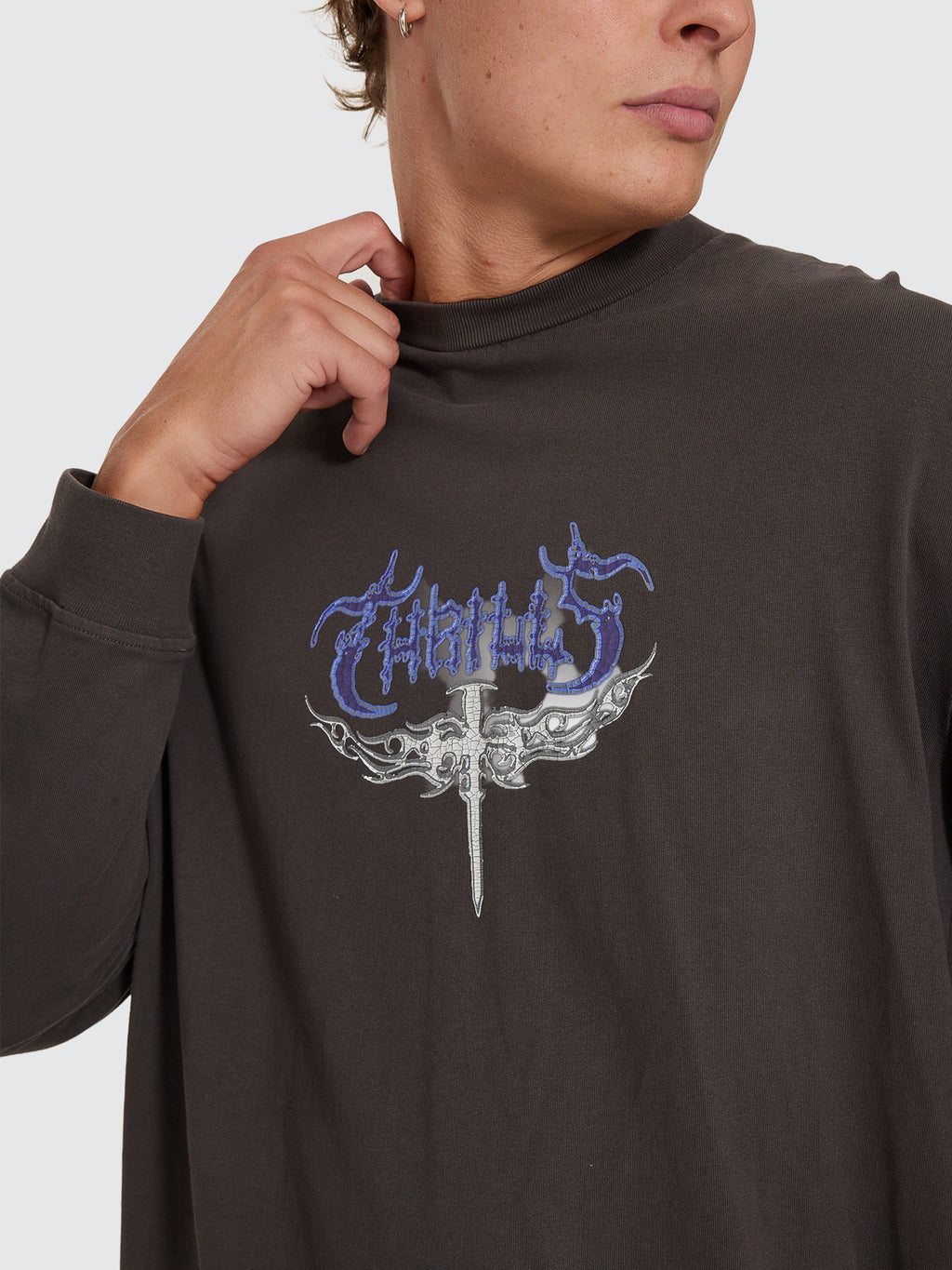 Thrills Co Into The Void Oversize Box Crop Long Sleeve Tee - Dark Merch Black in Dark Merch Black