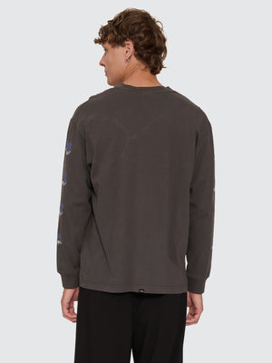 Thrills Co Into The Void Oversize Box Crop Long Sleeve Tee - Dark Merch Black in Dark Merch Black