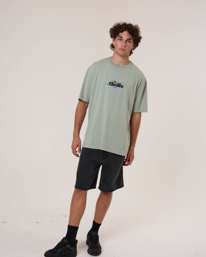 Thrills Make A Wish Oversize Fit Tee - Dirty Sage in Dirty Sage