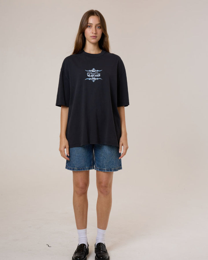Thrills Metal And Mayhem Oversized Tee - Washed Black in Washed Black