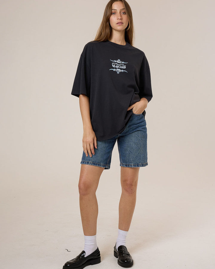 Thrills Metal And Mayhem Oversized Tee - Washed Black in Washed Black