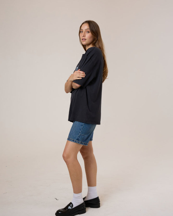 Thrills Metal And Mayhem Oversized Tee - Washed Black in Washed Black