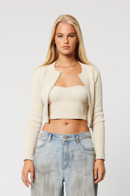 Abrand Jeans Nicky Zip Through Knit in BONE