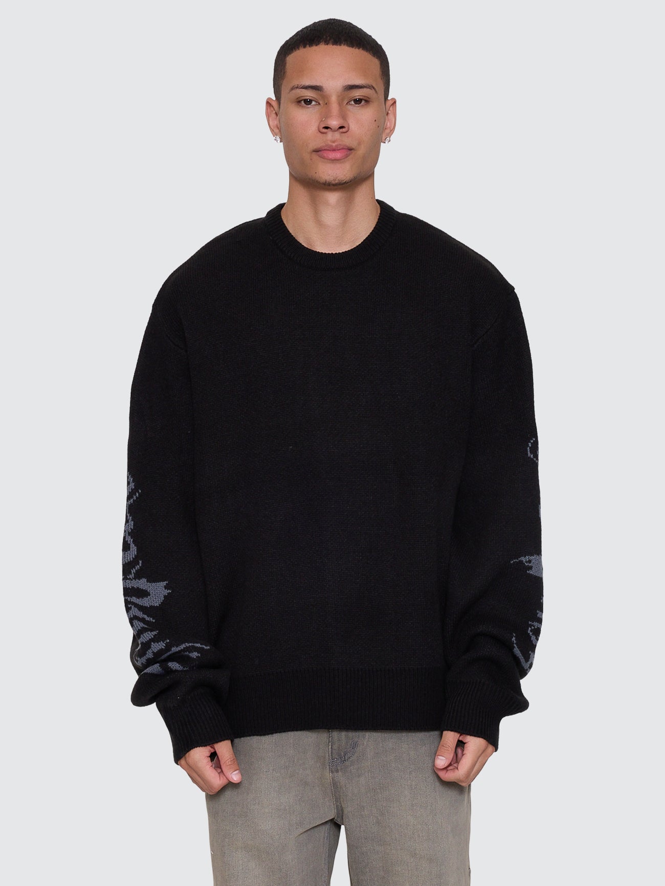 Thrills Co Night Petal Box Fit Crew Cropped Knit - Washed Black in Washed Black