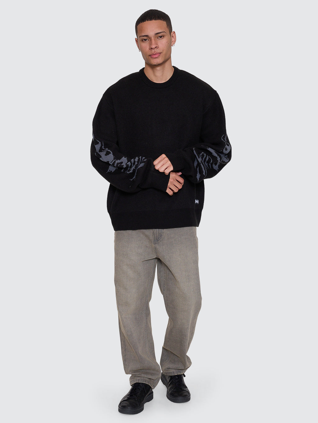 Thrills Co Night Petal Box Fit Crew Cropped Knit - Washed Black in Washed Black