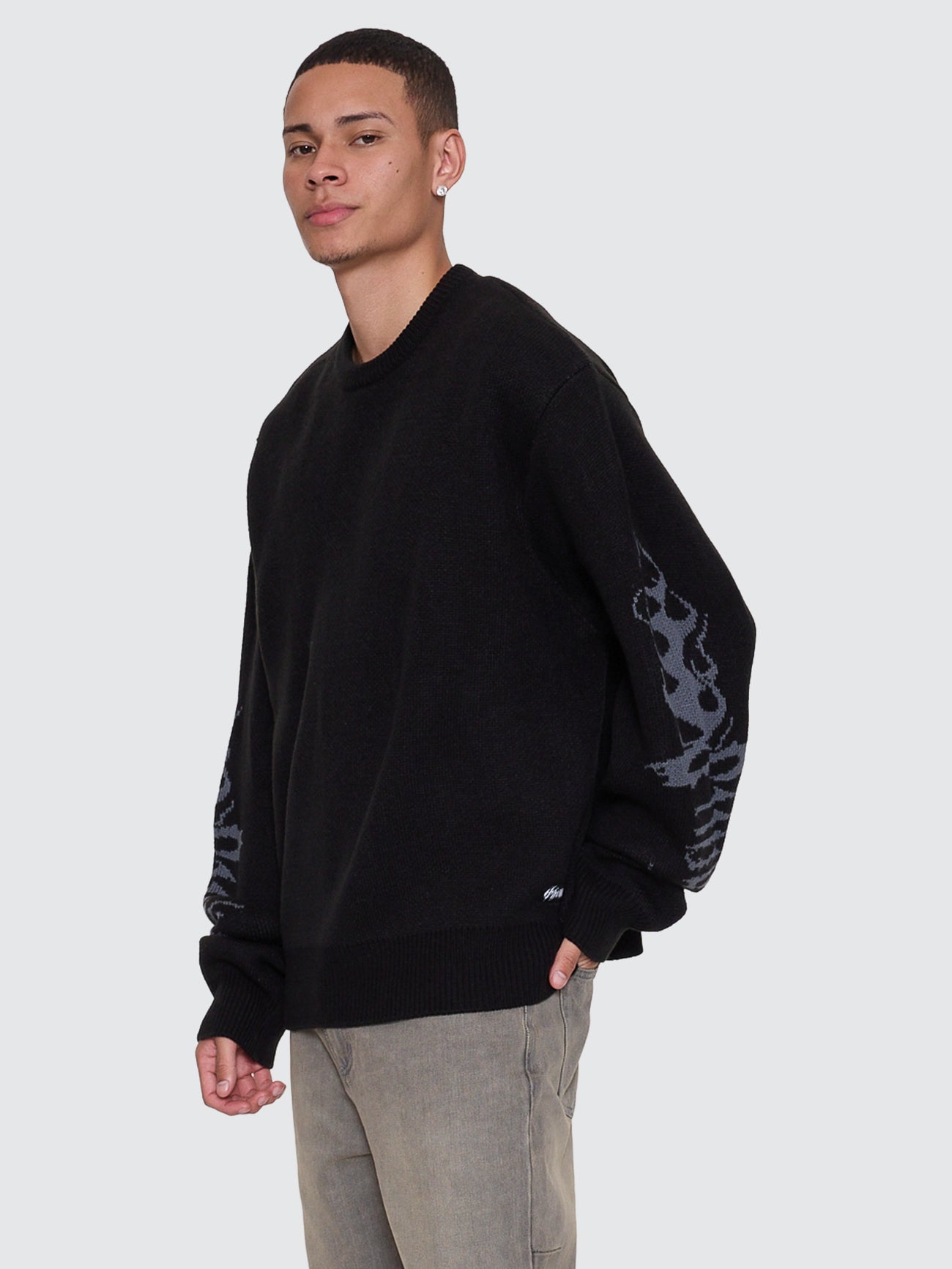 Thrills Co Night Petal Box Fit Crew Cropped Knit - Washed Black in Washed Black
