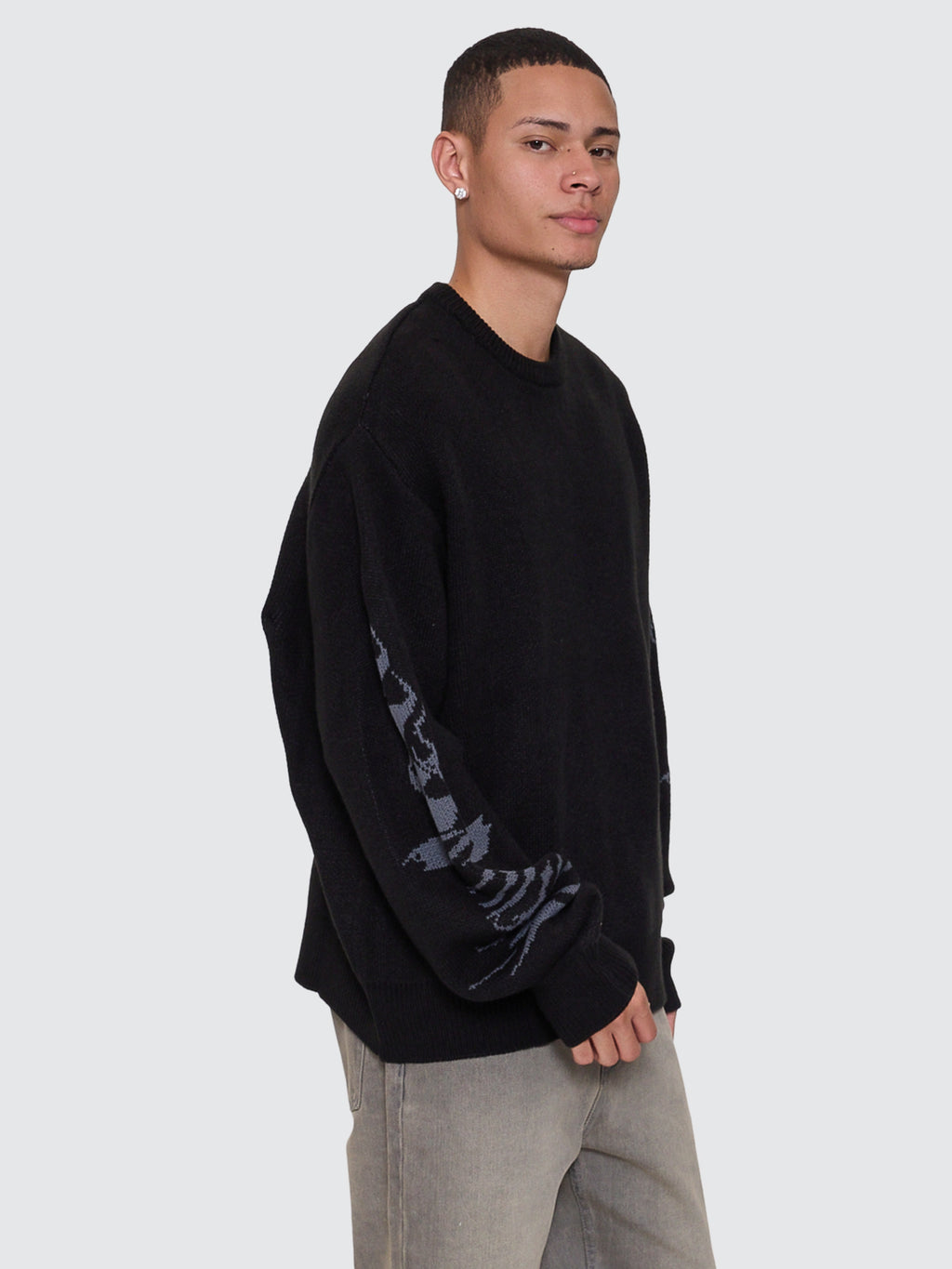Thrills Co Night Petal Box Fit Crew Cropped Knit - Washed Black in Washed Black