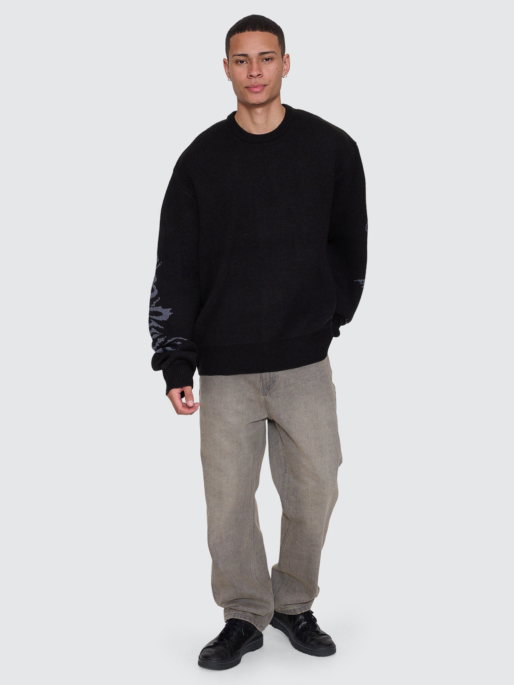 Thrills Co Night Petal Box Fit Crew Cropped Knit - Washed Black in Washed Black