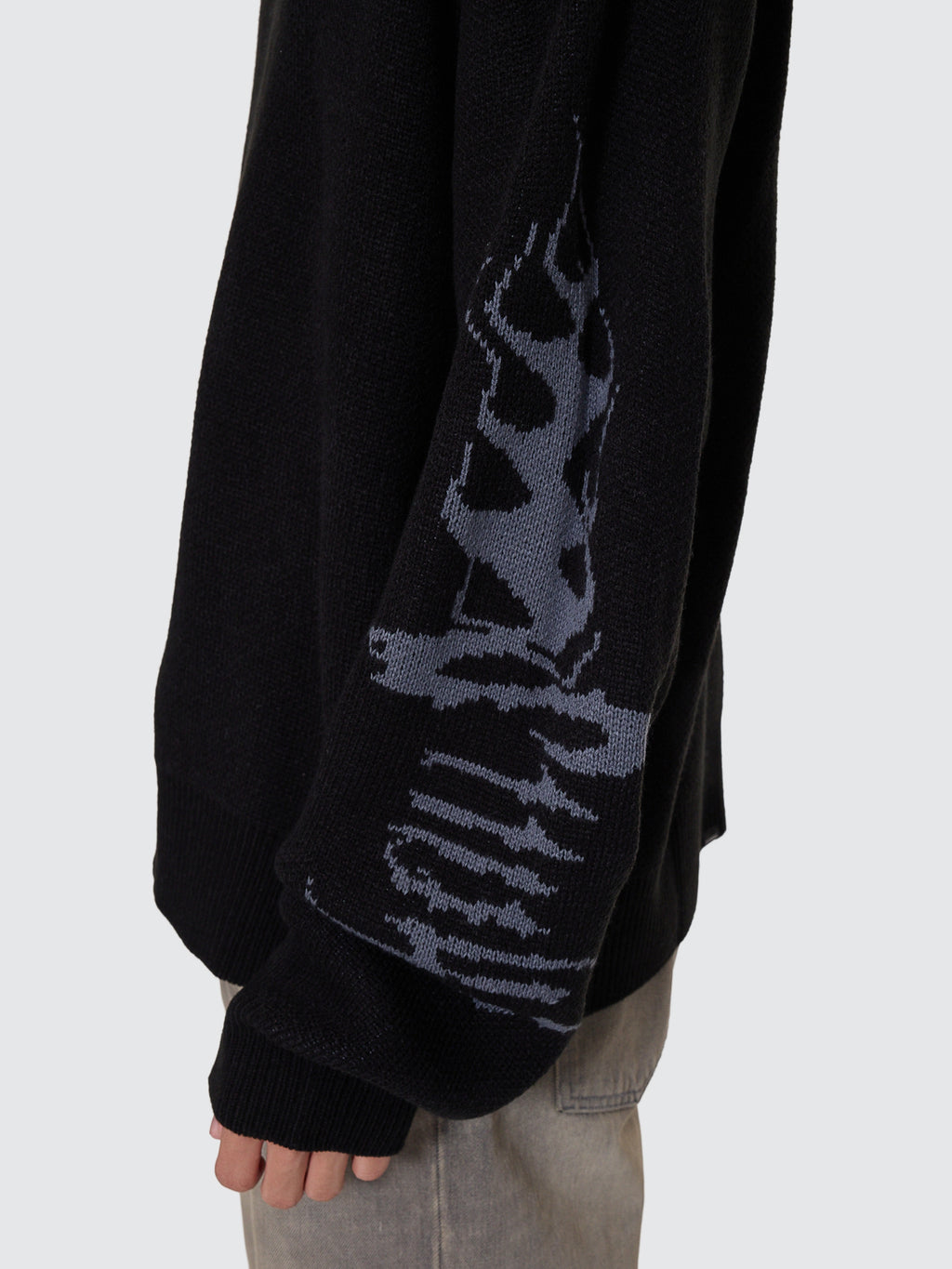 Thrills Co Night Petal Box Fit Crew Cropped Knit - Washed Black in Washed Black