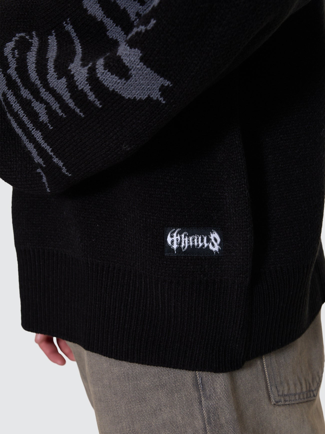 Thrills Co Night Petal Box Fit Crew Cropped Knit - Washed Black in Washed Black
