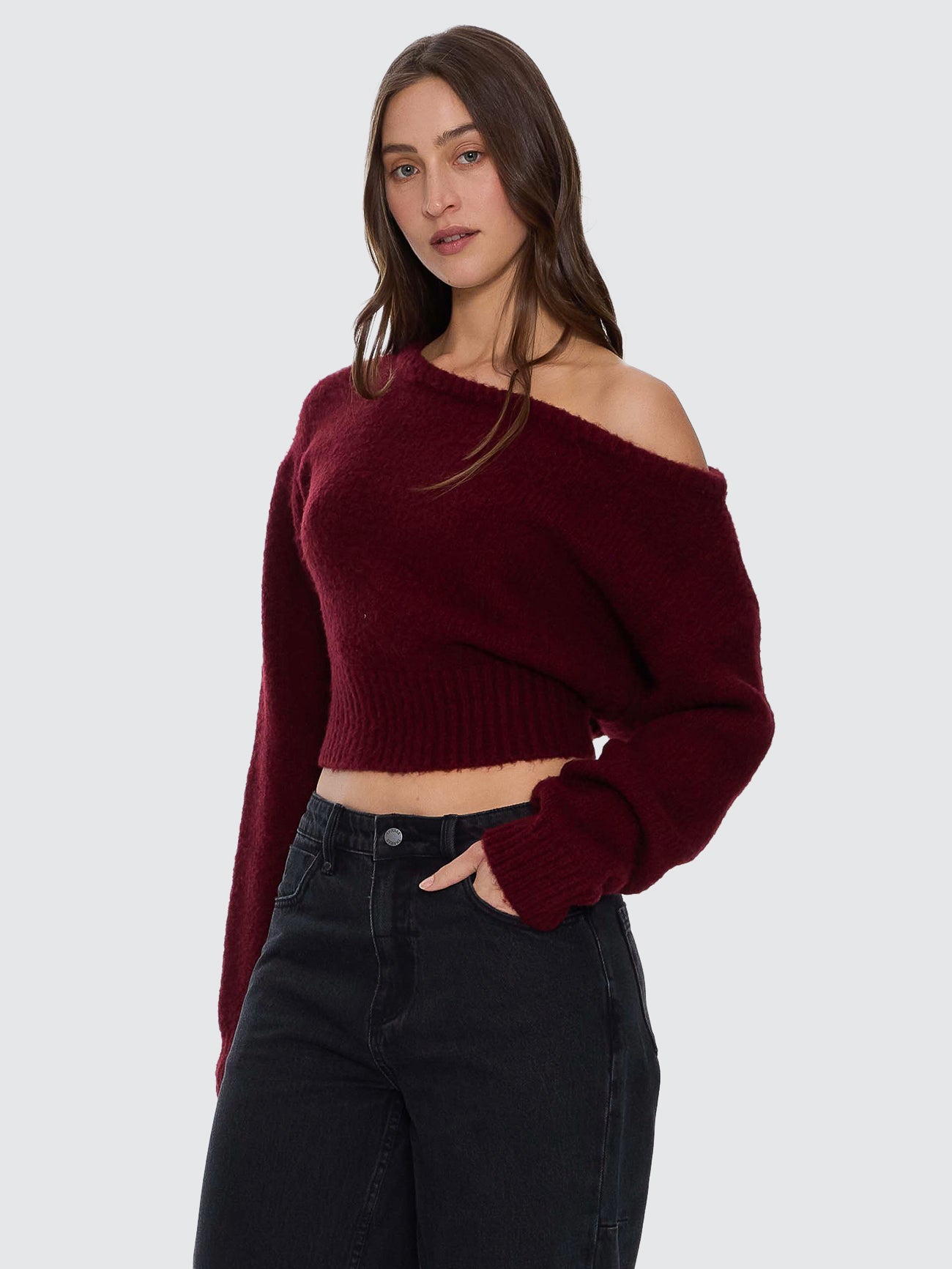 Thrills Co Oslo Cold Shoulder Knit Sweater - New Maroon in New Maroon