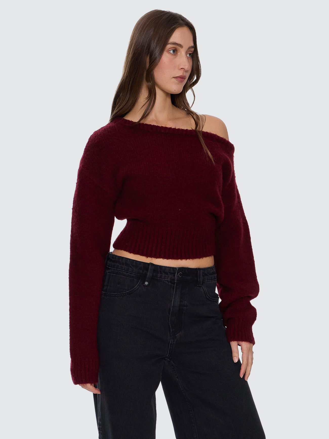 Thrills Co Oslo Cold Shoulder Knit Sweater - New Maroon in New Maroon