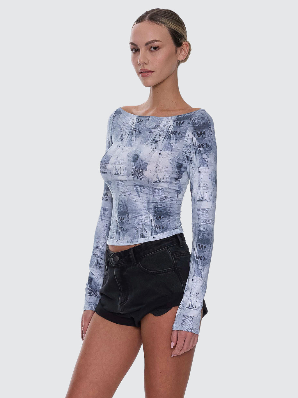 Thrills Co Paper Trail Long Sleeve Top - Grey Matter in Grey Matter
