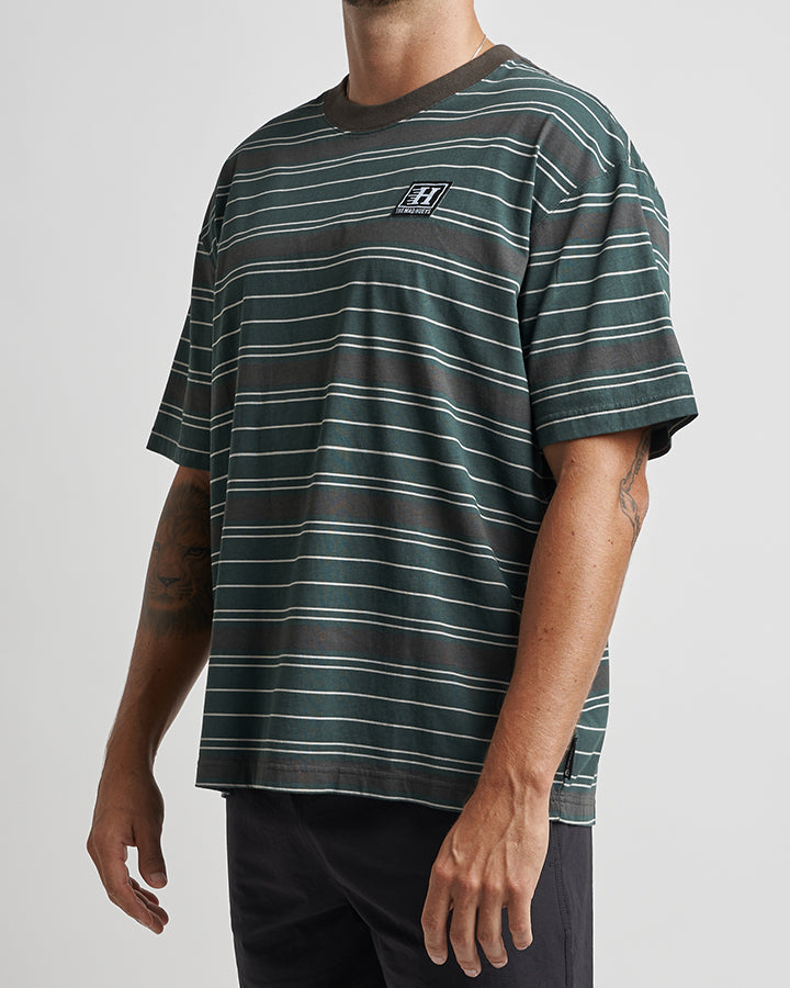 The Mad Hueys Parallel Stripe Hueys | Oversized Ss Tee in PINE GREEN