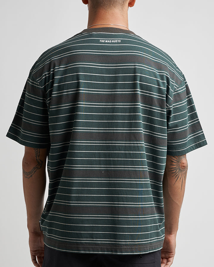 The Mad Hueys Parallel Stripe Hueys | Oversized Ss Tee in PINE GREEN