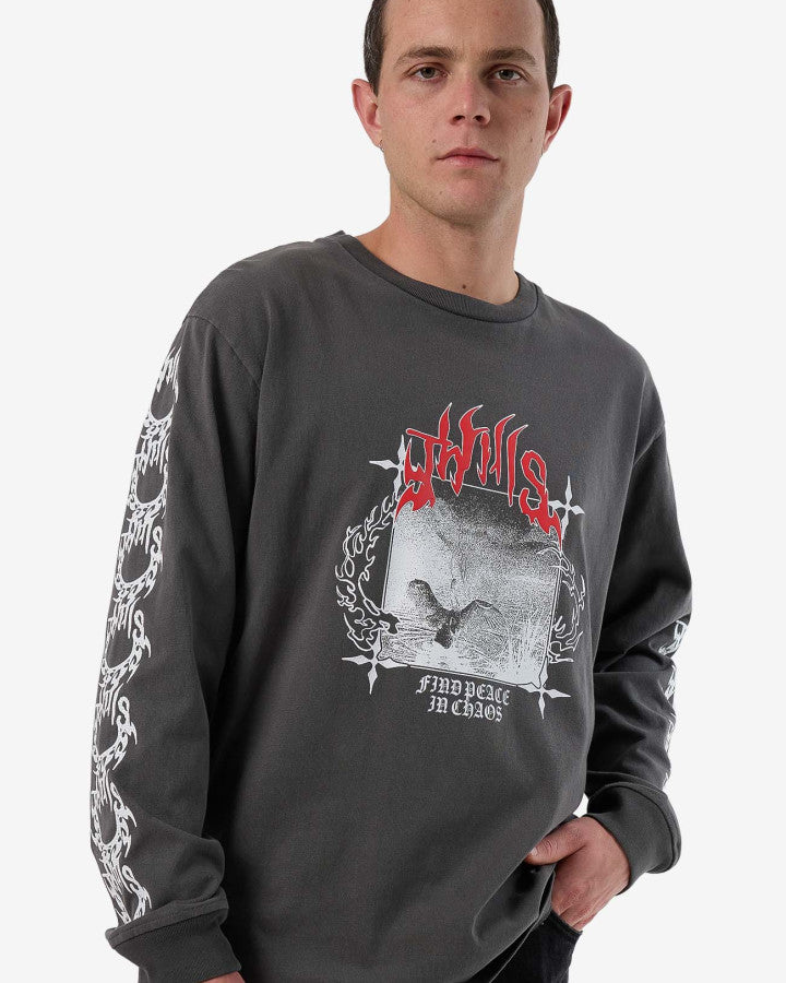 Thrills Peaceful Chaos Oversize Fit Long Sleeve Tee - Merch Black in Merch Black