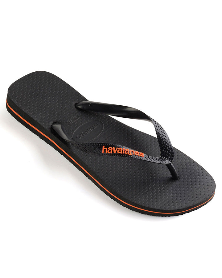 Havaianas Rubber Logo Black/Orange Neon in Black