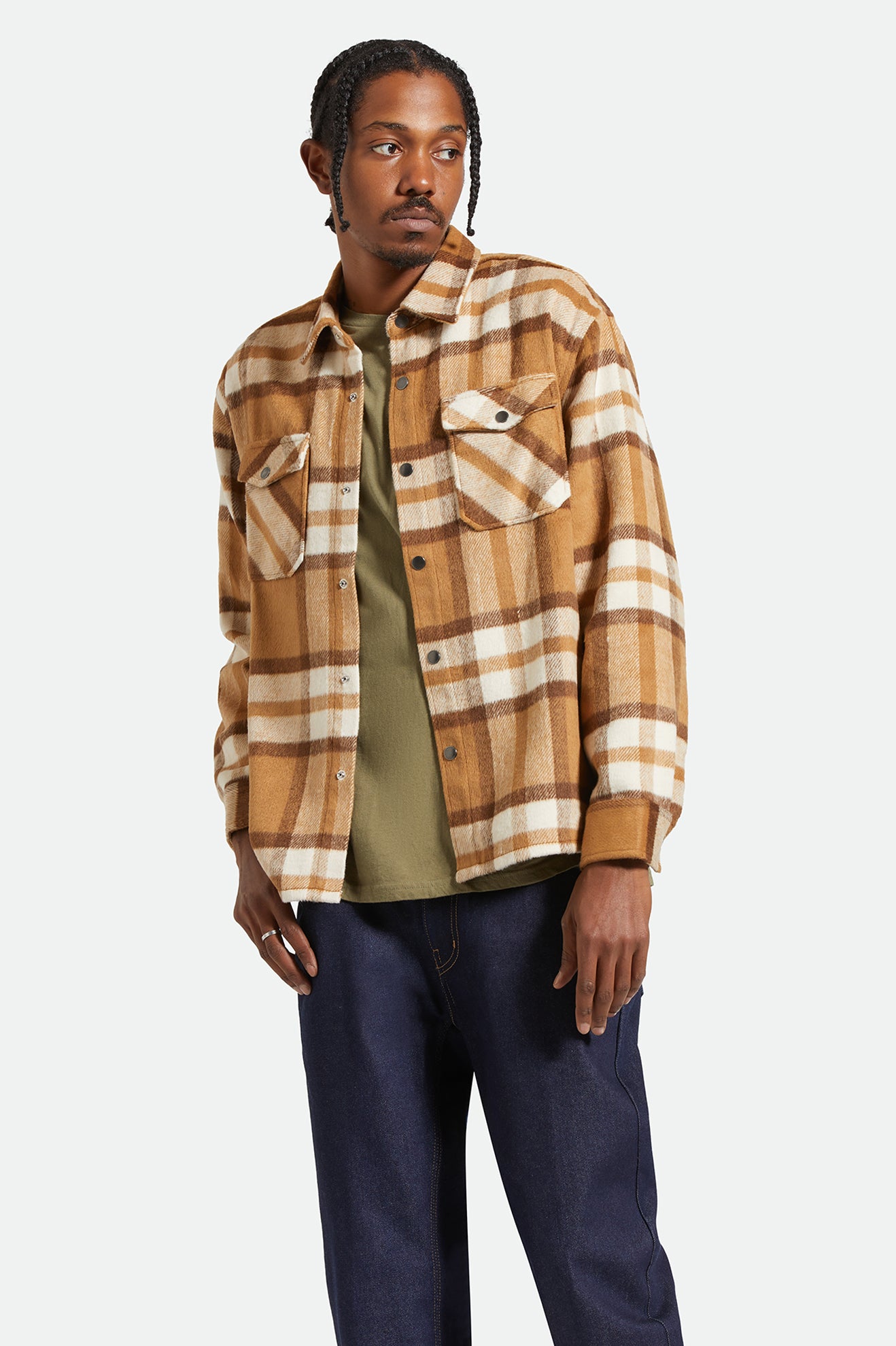 Brixton Selden Soft Brushed Flannel in TAN/BISON