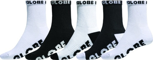 Globe Large Quarter Sock 5 Pack in BLACK/WHITE