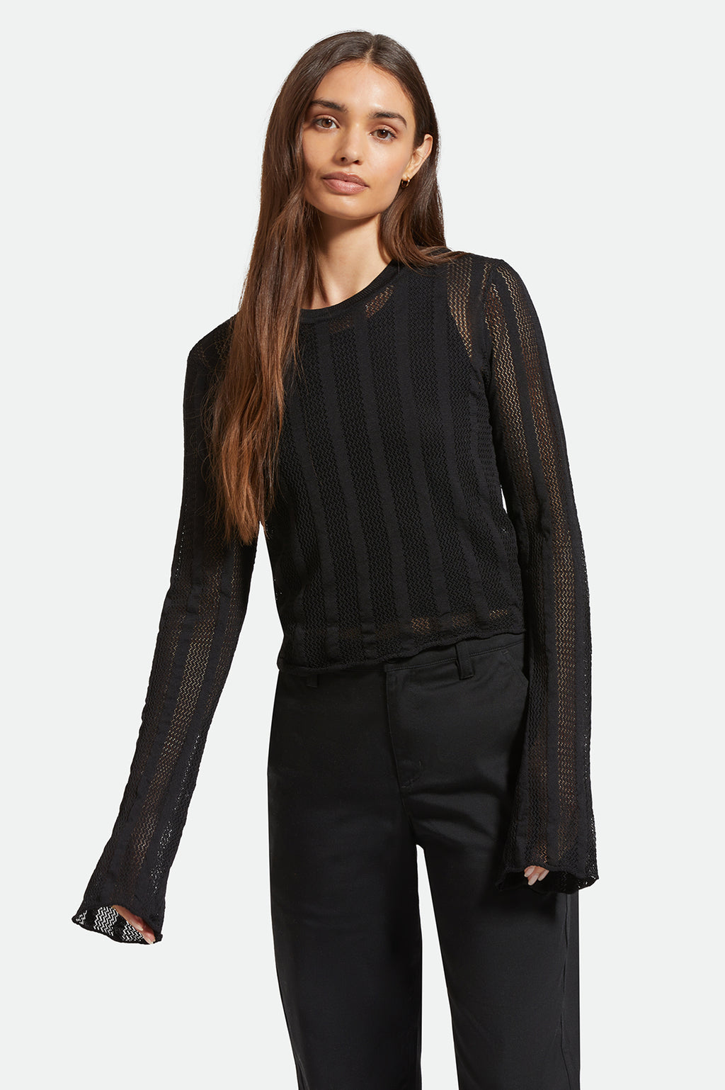 Brixton Sheer Knit Top Long Sleeve in BLACK
